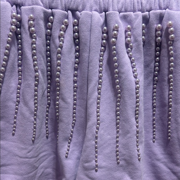 QUEEN OF SPARKLES Lavender High-Waist Studded Flutter Shorts - Picture 3 of 8